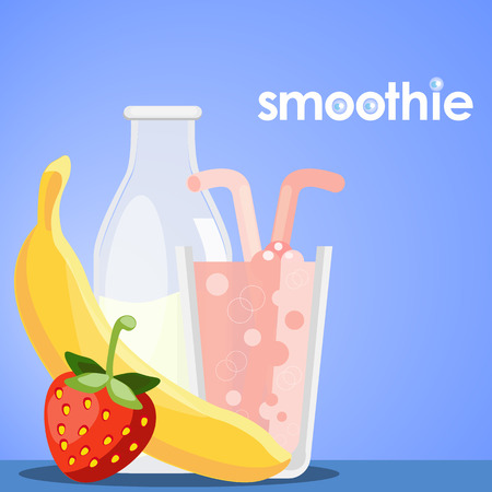 Composition with milk, banana, strawberry and cocktail. Vector eps 10のイラスト素材
