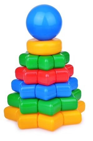 Logic toy pyramide with star elements isolated on white backgroundの写真素材