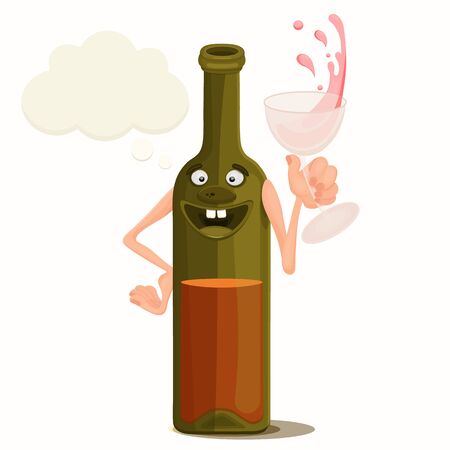 Bottle with red wine. Cartoon character.のイラスト素材