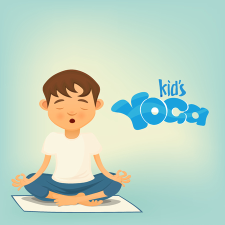 Boy siting in lotus pose. Kids yoga concept.のイラスト素材