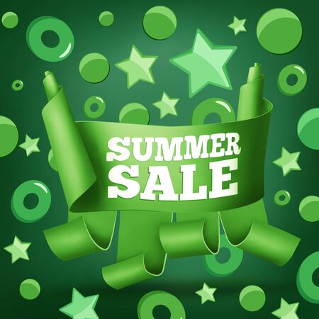 Summer sale green ribbon banner. Vector Illustrationのイラスト素材
