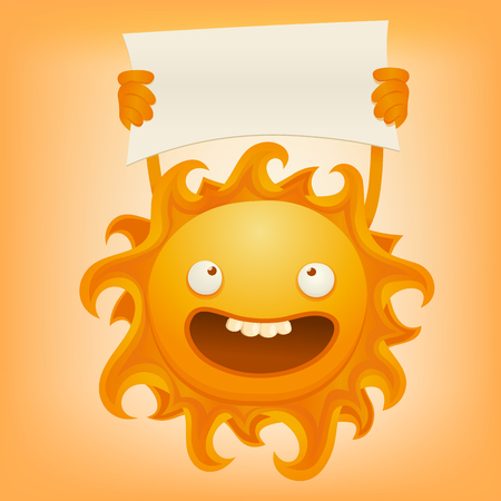 Funny smiley sun with blank banner template. illustrationのイラスト素材