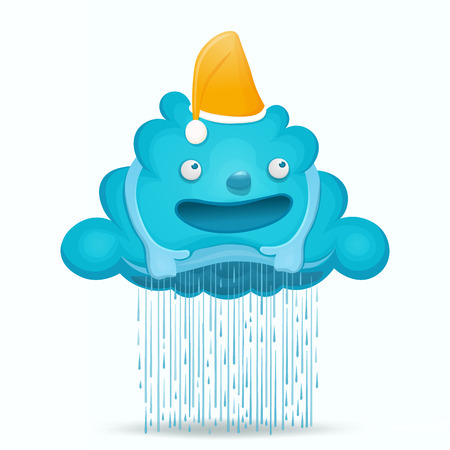 Cartoon cute cloud character with rain drops.  illustration.のイラスト素材
