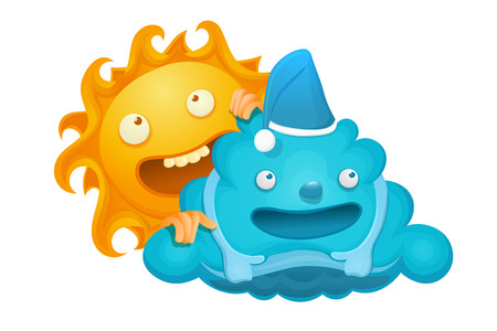 cute sun and cloud characters. best friends concept. illustrationのイラスト素材
