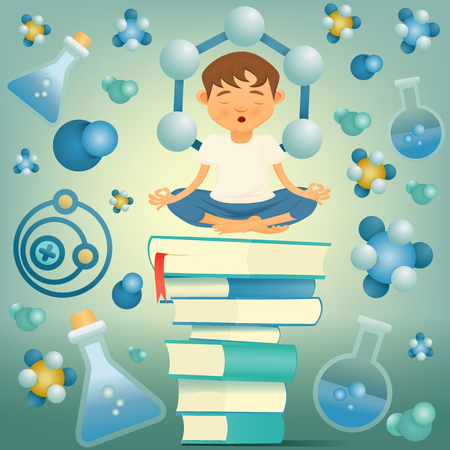 chemistry and biology education yoga boy concept. Vector illustrationのイラスト素材