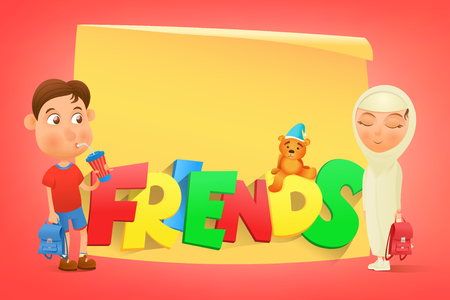 Boy and girl. Friends concept card. Vector illustrationのイラスト素材