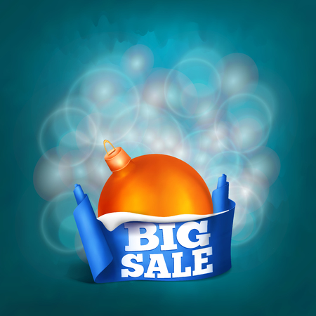 Blue realistic curved ribbon paper big sale banner. New year concept. Vector illustrationのイラスト素材