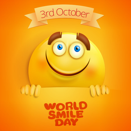 Yellow smiley face. World smile day card template. Vector illustrationのイラスト素材