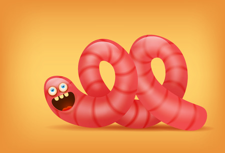 Pink earthworm funny insect character. Vector illustrationのイラスト素材