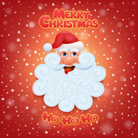 Holiday greeting card with santa claus head. Merry christmas ho ho ho title Vector illustration.のイラスト素材