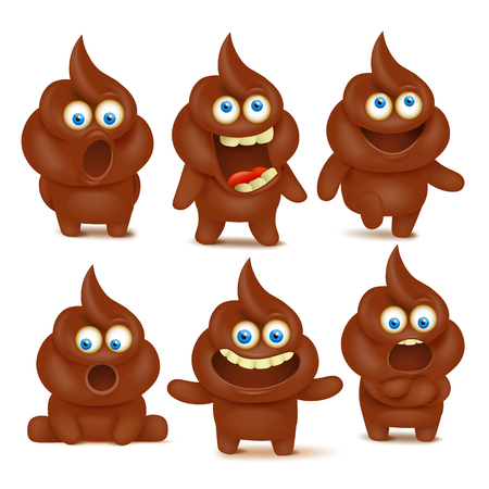 Set of cute poop emoji characters with differen emotions. Vector collectionのイラスト素材