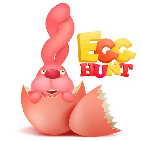 Easter hunt invitation card template with pink bunny. Vector Illustration.のイラスト素材