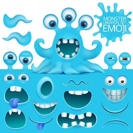 Funny octopus emoji monster character creation set. Vector illustrationのイラスト素材