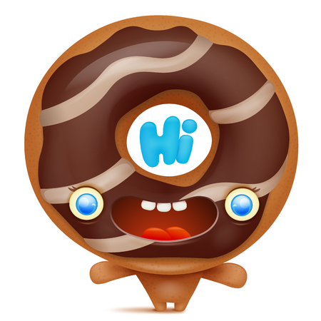 Donut cartoon emoji character saying hi. Vector illustrationのイラスト素材