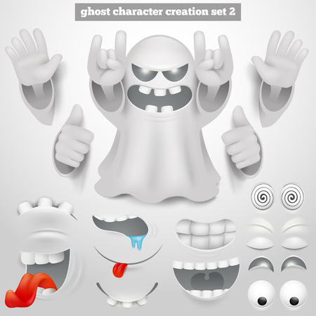 Creation set of halloween emoticon ghost cartoon character. Vector illustrationのイラスト素材