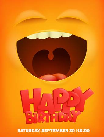 Happy birthday greeting card with emoji smile face. vector illustration.のイラスト素材