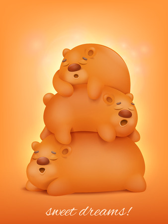 Cute three sleeping bears cartoon animals, vector illustration.のイラスト素材
