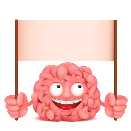 Brain cartoon character holding paper banner.のイラスト素材