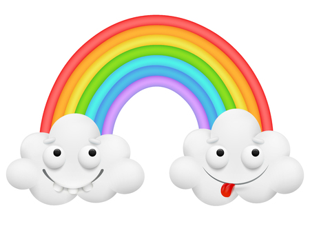 Cute couple cloud cartoon character and a rainbow.のイラスト素材