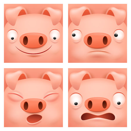 Pig cartoon character icon setのイラスト素材