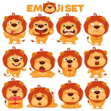 set of emoji lion cat cartoon character. vector illustrationのイラスト素材