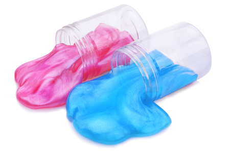 Slime antistress toy in plastic bottle temlate isolated over white backgroundの写真素材