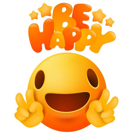 Kawaii yellow emoji smile face cartoon character. Be happy greeting card. Vector illustrationのイラスト素材