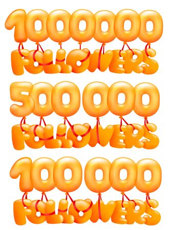 1000000 Followers concept card with letters flying on balloons.のイラスト素材