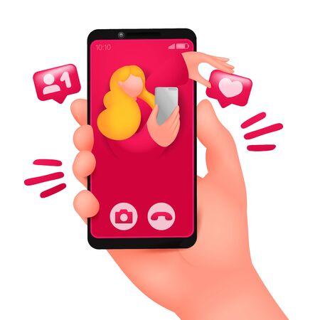 Incoming video call on smartphone screen. Online dating chat. Vector illustrationのイラスト素材