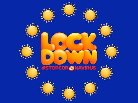 Symbol of European Union. Blue flag with yellow stars. Pandemic 2019-nCoV. Coronavirus lockdown. Vector illustration.のイラスト素材