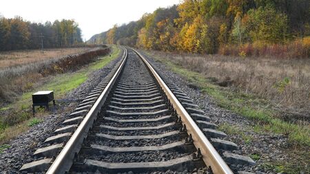 Railway. The length of the railway going into the distance. The prospect of moving forward.の写真素材