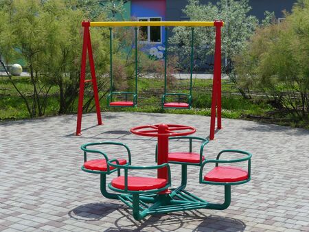 Soft play area.Swing carousel in the park for children. nの写真素材