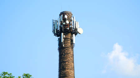 Telecommunication tower of 4G and 5G cellular. Base Station or Base Transceiver Station. Wireless Communication Antenna Transmitter. nの写真素材