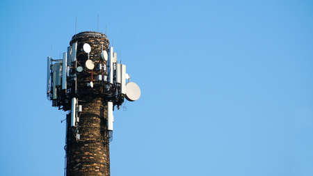Telecommunication tower of 4G and 5G cellular. Base Station or Base Transceiver Station. Wireless Communication Antenna Transmitter. nの写真素材