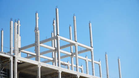 bearing pillars of the building. Structure building of steel structure roof truss frame installation...