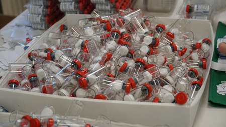 Vials set on gas chromatography. vials of vaccineの写真素材