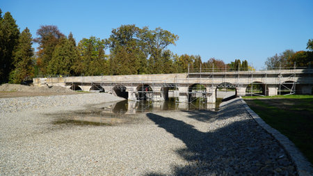 Bridge. Restoration of a Baroque footbridge. scaffolding.の写真素材