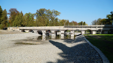 Bridge. Restoration of a Baroque footbridge. Scaffolding.Bridge. Restoration of a Baroque footbridge. scaffolding.の写真素材