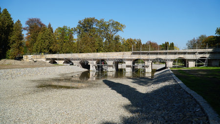 Bridge. Restoration of a Baroque footbridge. scaffolding.の写真素材