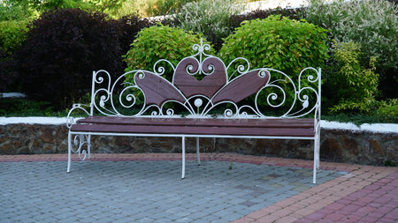 Vintage bench in the park. Forged Products. Metal chair in the park. Butterfly style. nの写真素材