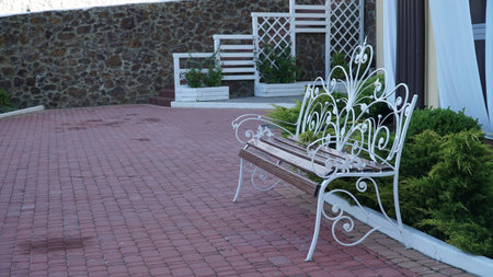 vintage bench. Forged Products. Metal chair in the park. Butterfly style. nの写真素材
