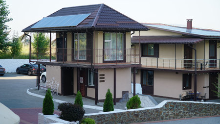Solar panels on the roof of the house. solar energy generation. nの写真素材