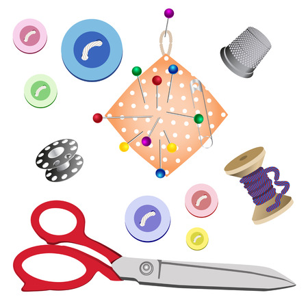 Set of subjects for sewing on white background. Vector illustrationのイラスト素材