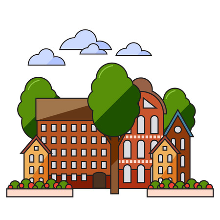 Sunny flat town.  It is easy to edit.のイラスト素材