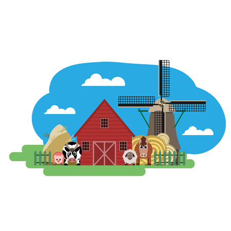 Vector illustration of farm animals and related items. Grouped for easy editing.のイラスト素材