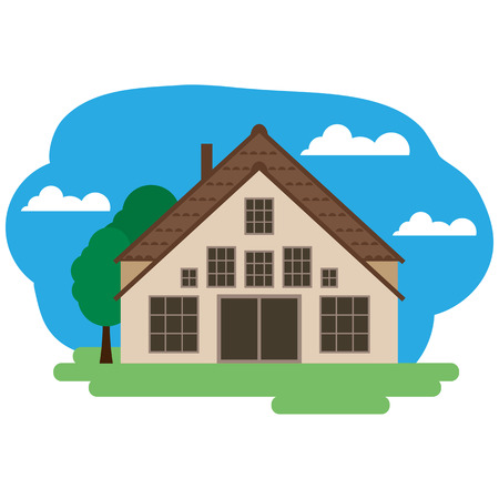 Vector illustration of farmhouse. Grouped for easy editing.のイラスト素材