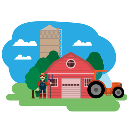 Vector illustration of farm building and related items. Grouped for easy editing.のイラスト素材