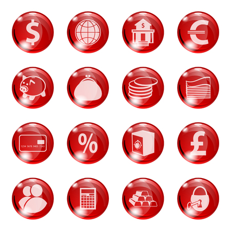Set of icons of red color on a subject bank. Business and Finance. Grouped for easy editing. Vector images.のイラスト素材