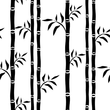 Bamboo trees seamless pattern. Leaf floral background bamboo stalks silhouette. Graphics monochrome black and white drawing. For web page backgrounds, surface textures, textile. Vector illustrationのイラスト素材