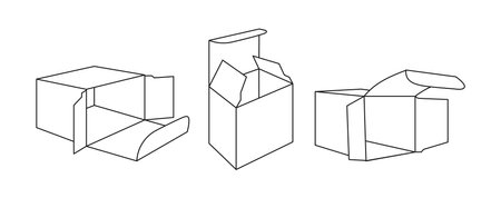 Template red box 3D model mockup set. Blank realistic packaging gift boxes collection. Carton cardboard opened paper package positions. Birthday Celebration, Christmas Party. Vector illustrationのイラスト素材